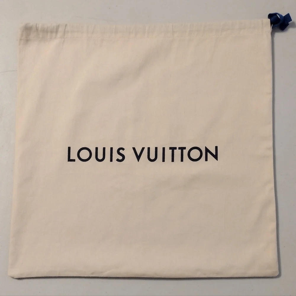 Louis Vuitton Cream Black Logo Blue Drawstring Dust Bag